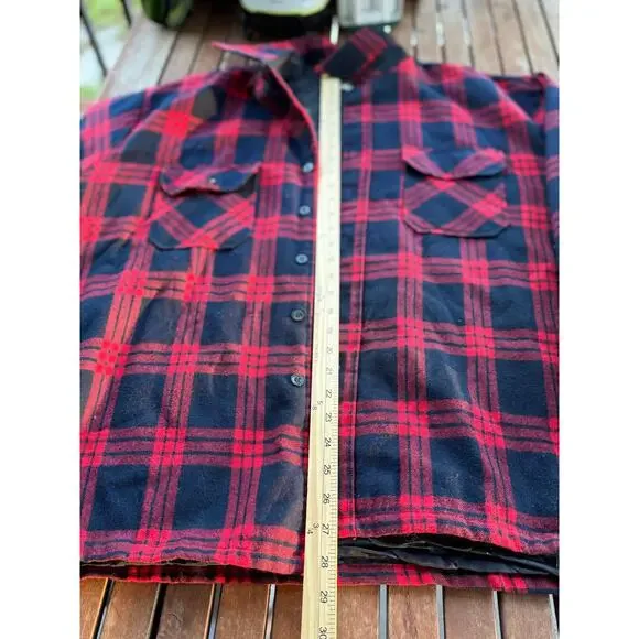 Vintage 90s Oakton 2XL Red Black Flannel Jacket Plaid Fleece Insulated Shacket - Picture 6 of 7